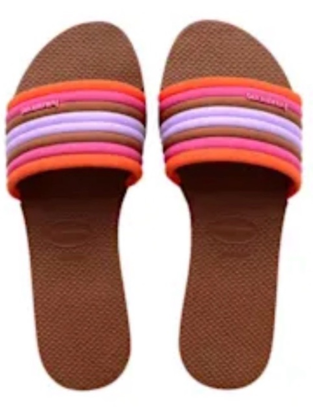 Women’s Havaianas Slide Sandals with Pink and Orange Striped Band